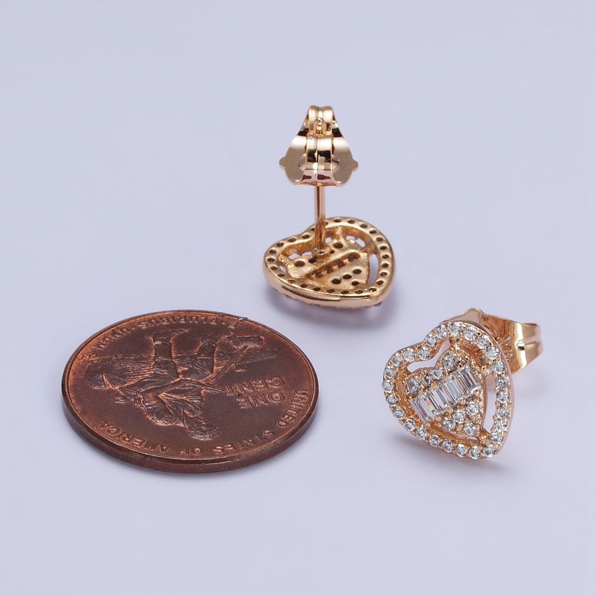 Mini Clear Micro Paved CZ Heart Love Gold Stud Earrings | AB229