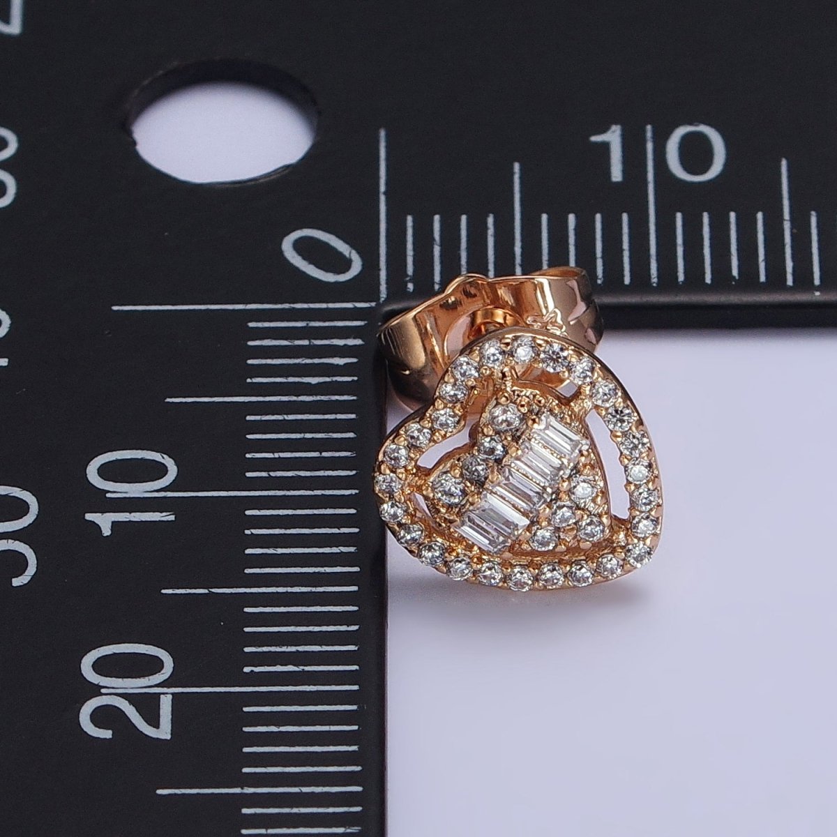 Mini Clear Micro Paved CZ Heart Love Gold Stud Earrings | AB229