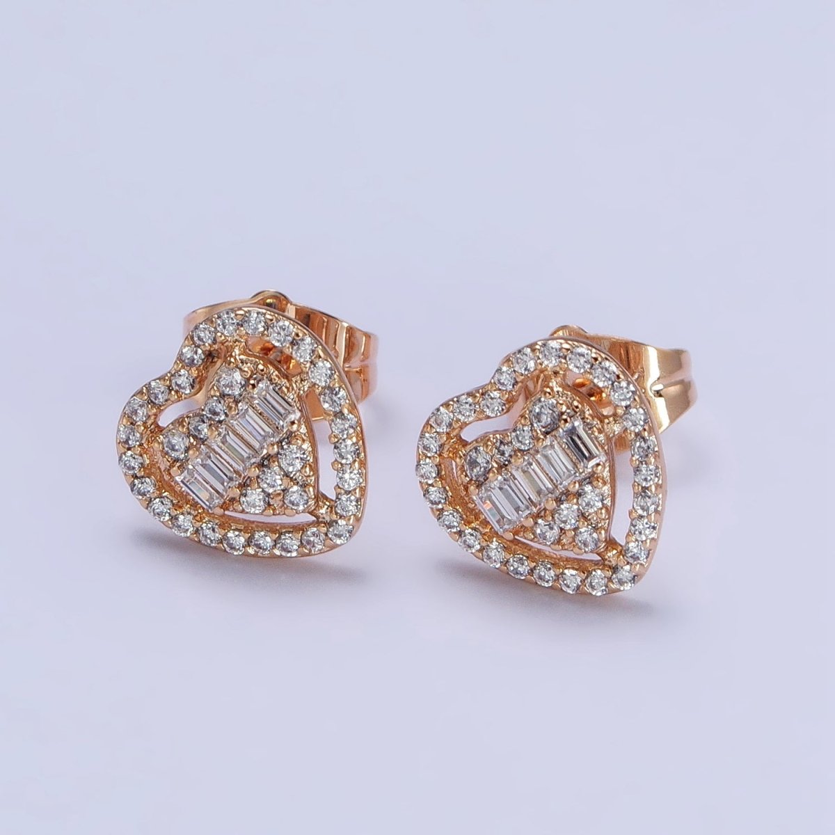 Mini Clear Micro Paved CZ Heart Love Gold Stud Earrings | AB229