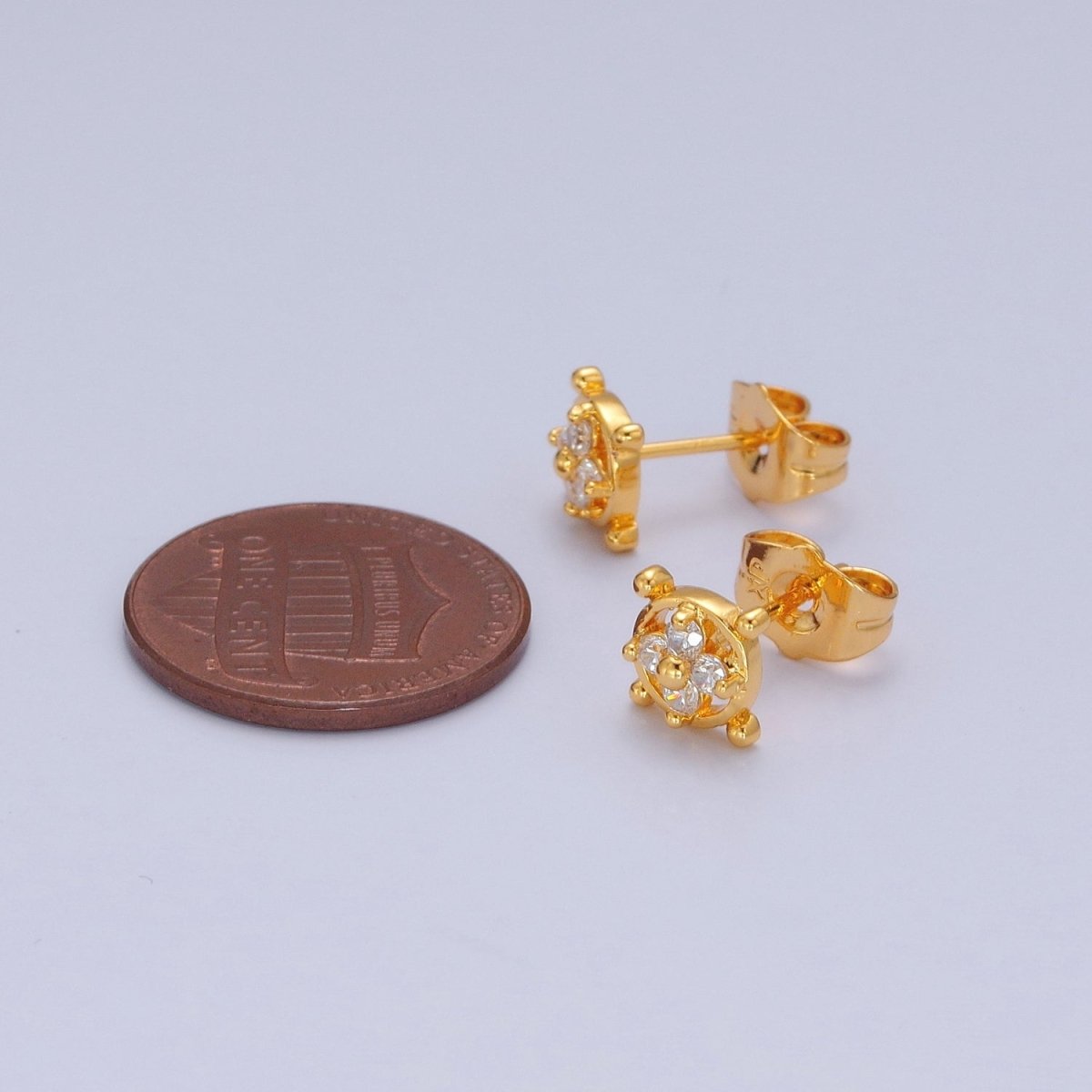 Mini Clear Pave Clover Stud Earring in 24k Gold Filled T-454
