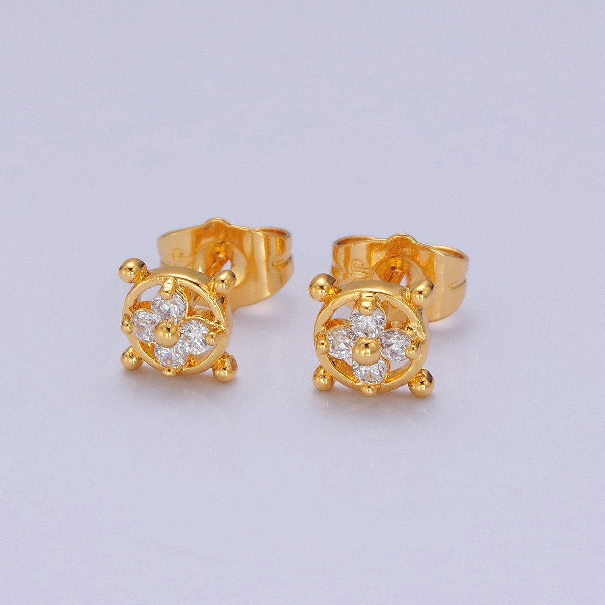 Mini Clear Pave Clover Stud Earring in 24k Gold Filled T-454