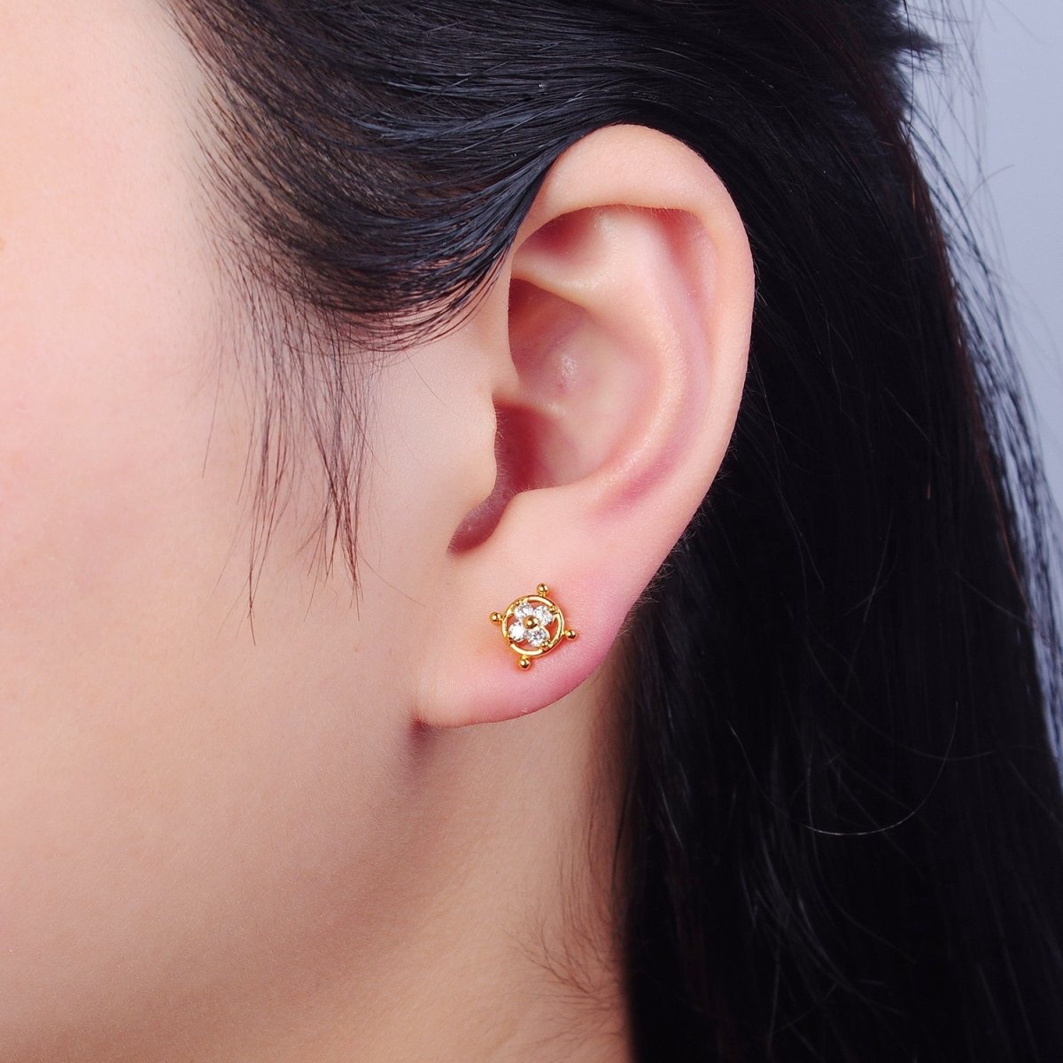 Mini Clear Pave Clover Stud Earring in 24k Gold Filled T-454