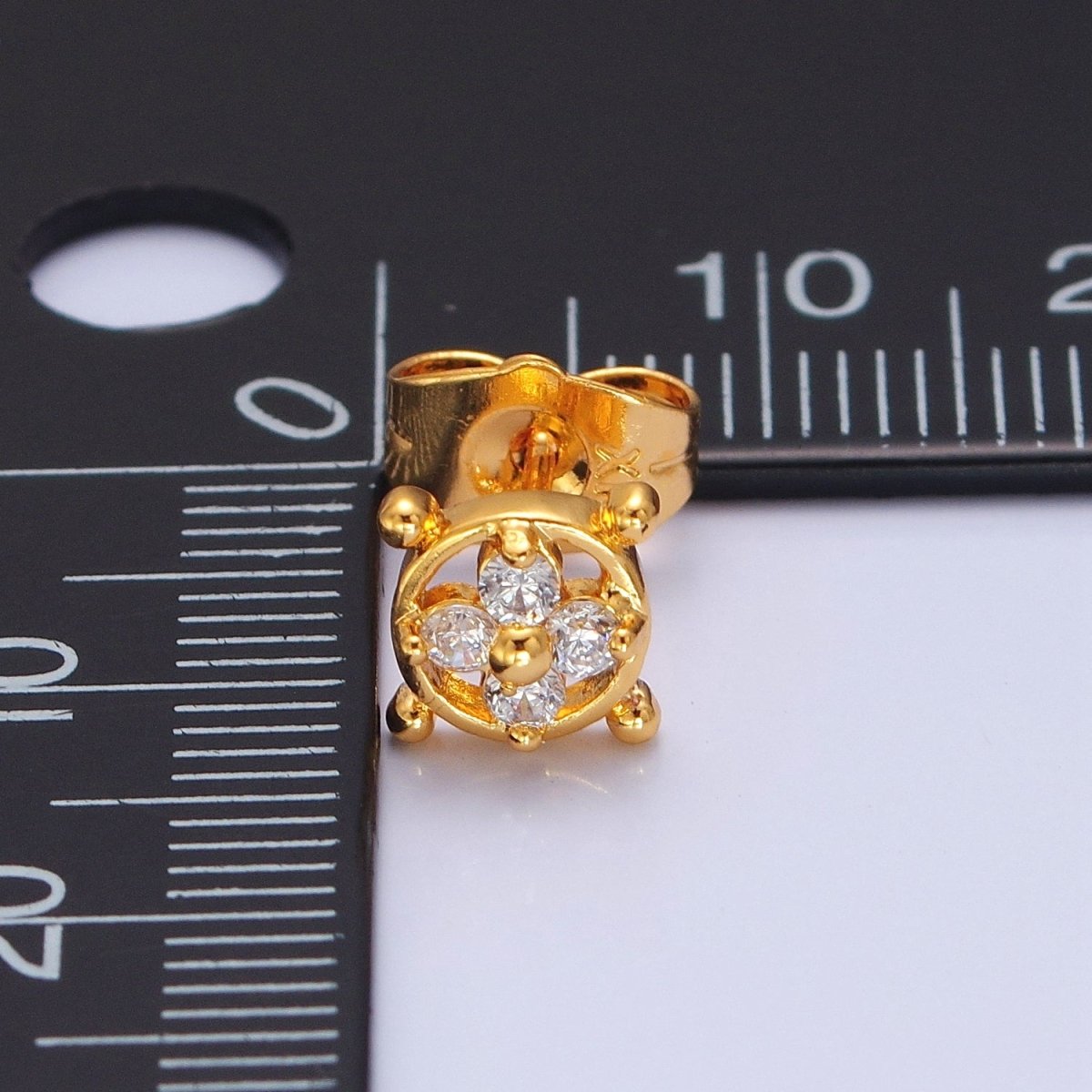 Mini Clear Pave Clover Stud Earring in 24k Gold Filled T-454