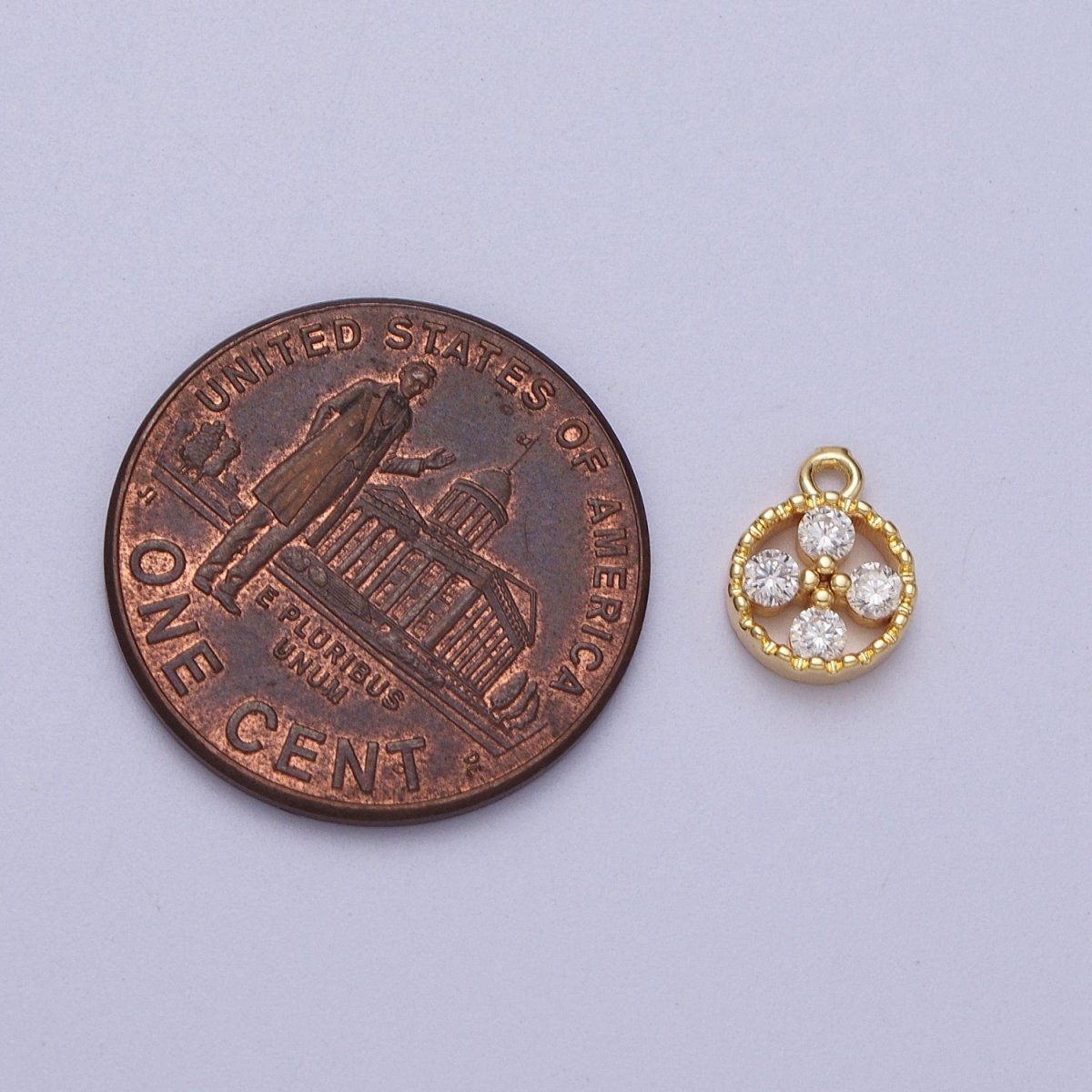 Mini Clear Round Cubic Zirconia CZ Gold Charm | C-853