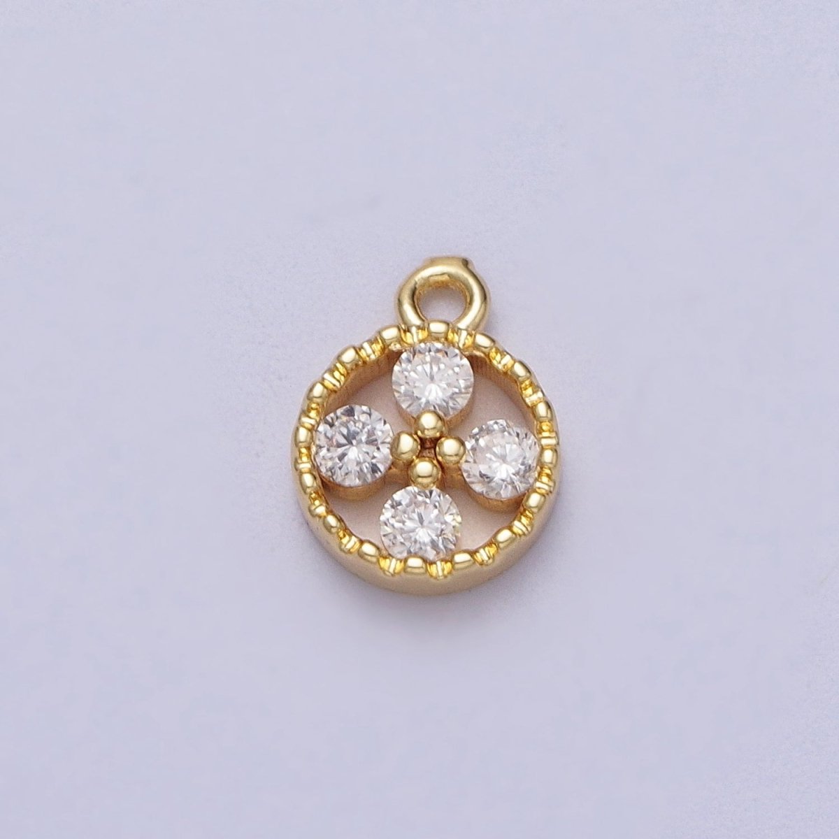 Mini Clear Round Cubic Zirconia CZ Gold Charm | C-853