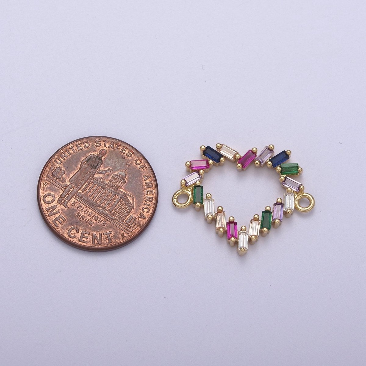 Mini Colorful Baguette Cz Heart Charm Connector for Bracelet Necklace Link Connector F-107