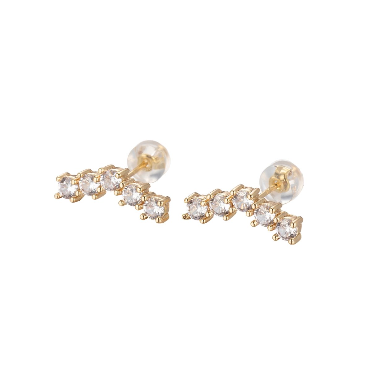 Mini Connected Crystal String Studs Earring CZ Crystal Stones Lining on Daily Wear Earring Jewelry P-196