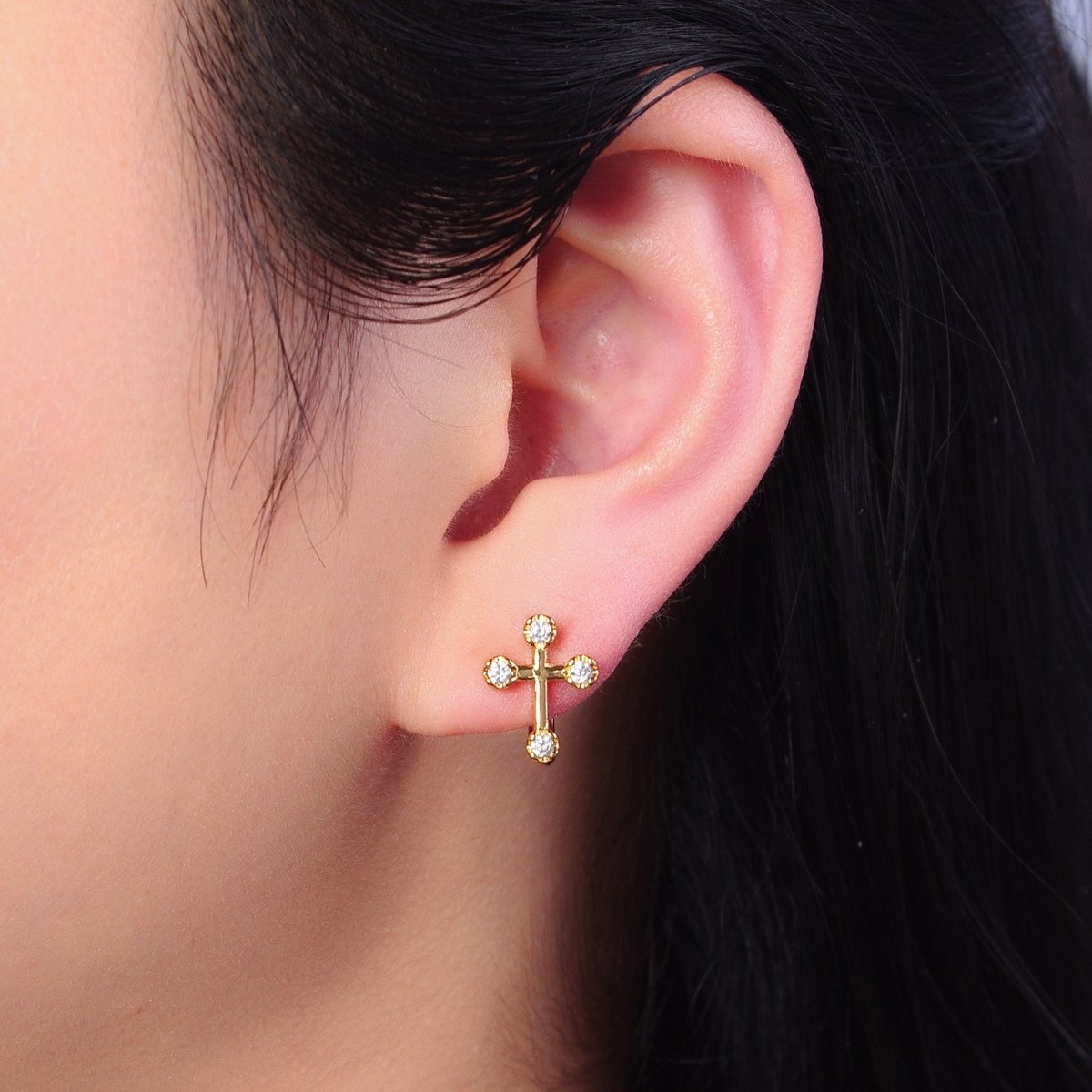 Mini Cross Huggie Earring 13mm Hoop Earring  T-397