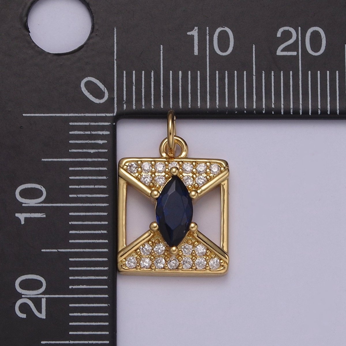 Mini Cubic Gold Square Charm Micro Pave CZ Dark Blue Eye Jewelry N-876