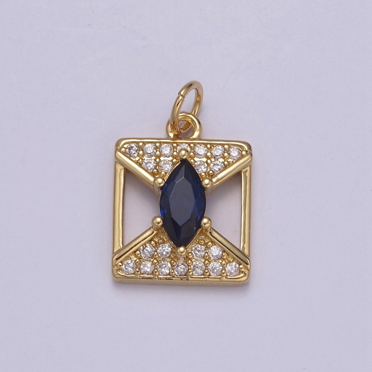 Mini Cubic Gold Square Charm Micro Pave CZ Dark Blue Eye Jewelry N-876