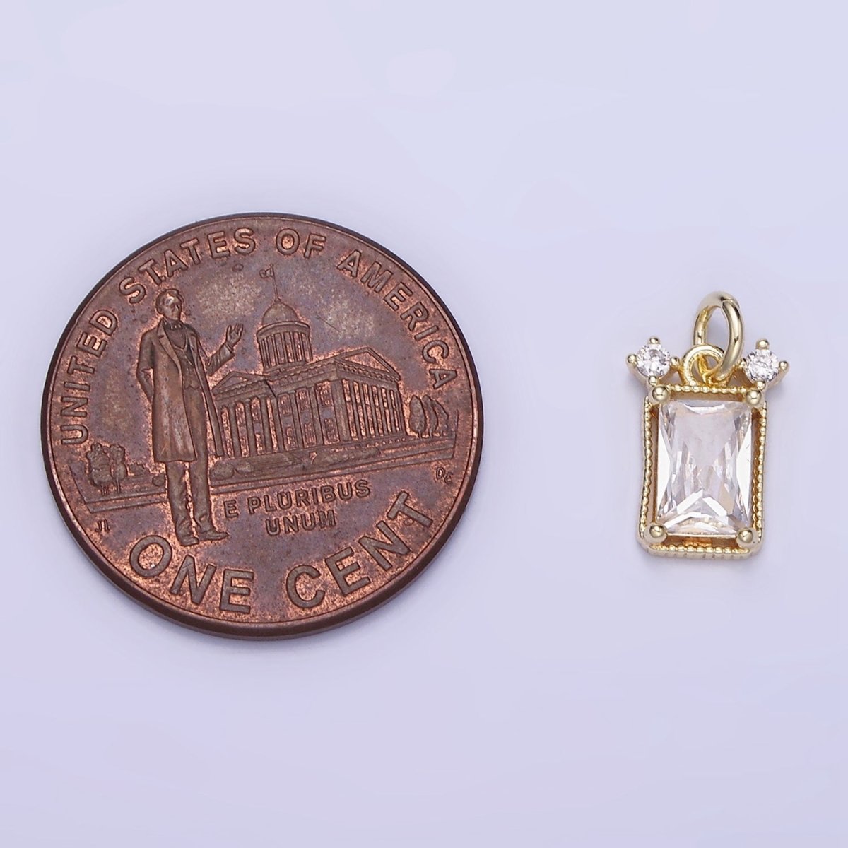 Mini Emerald Cut Charm CZ gold filled set with cubic zirconia accent | AG667