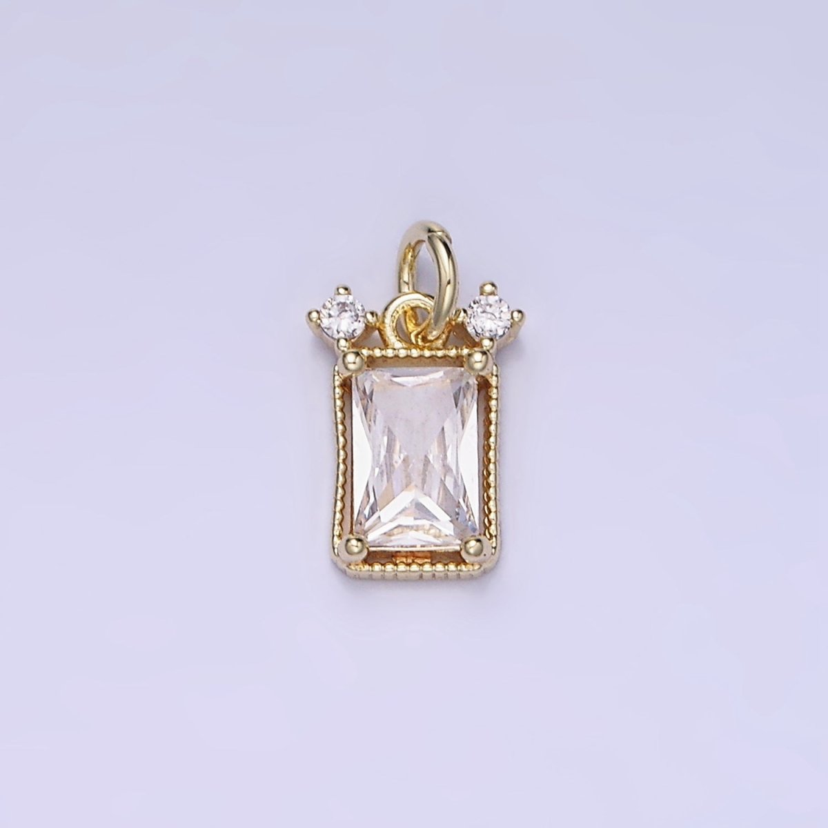 Mini Emerald Cut Charm CZ gold filled set with cubic zirconia accent | AG667