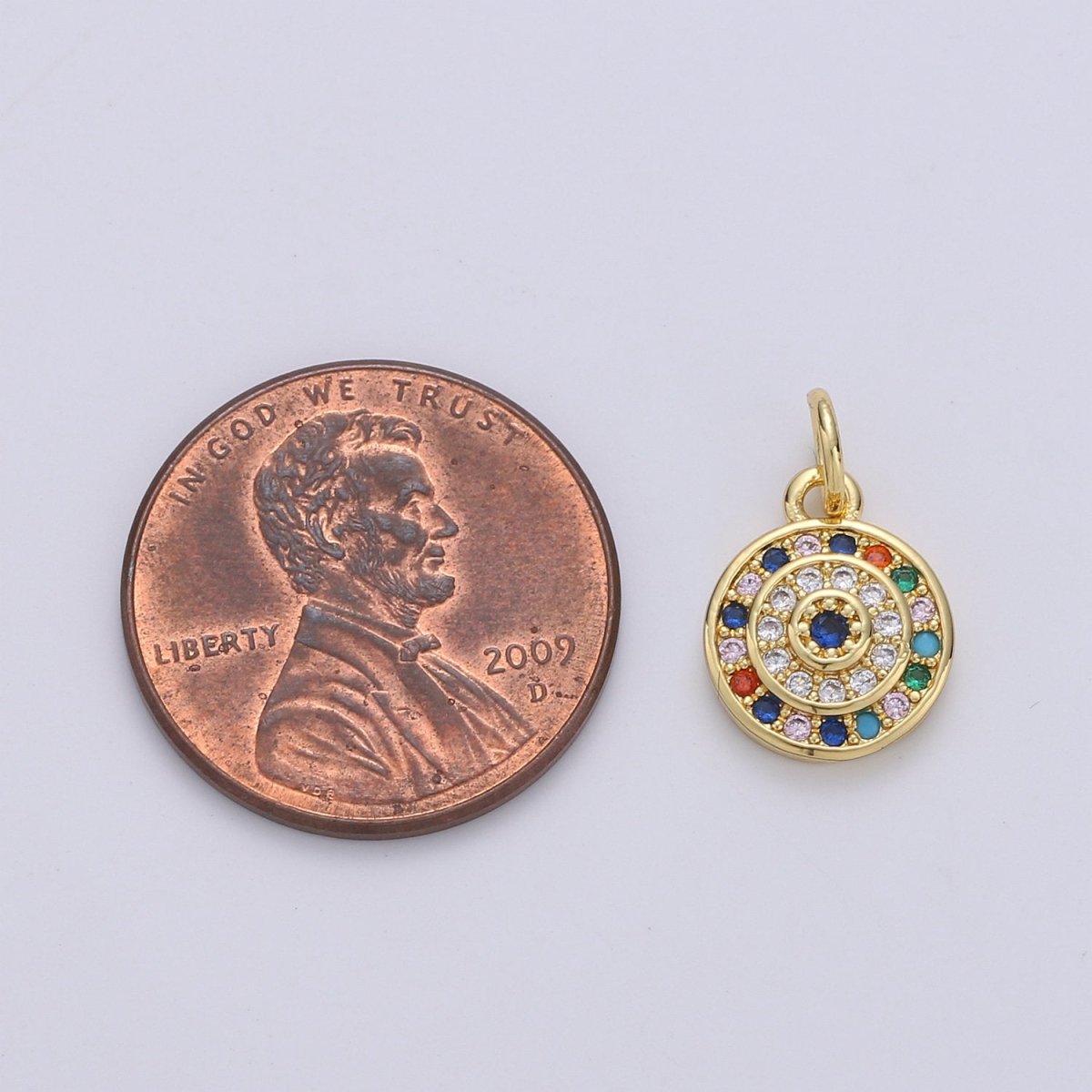 Mini evil eye Charm with CZ in Gold Filled Disc Coin Pendant Micro Pave Multi Color Pendant Gold Charm Necklace Earring Bracelet Supply D-248