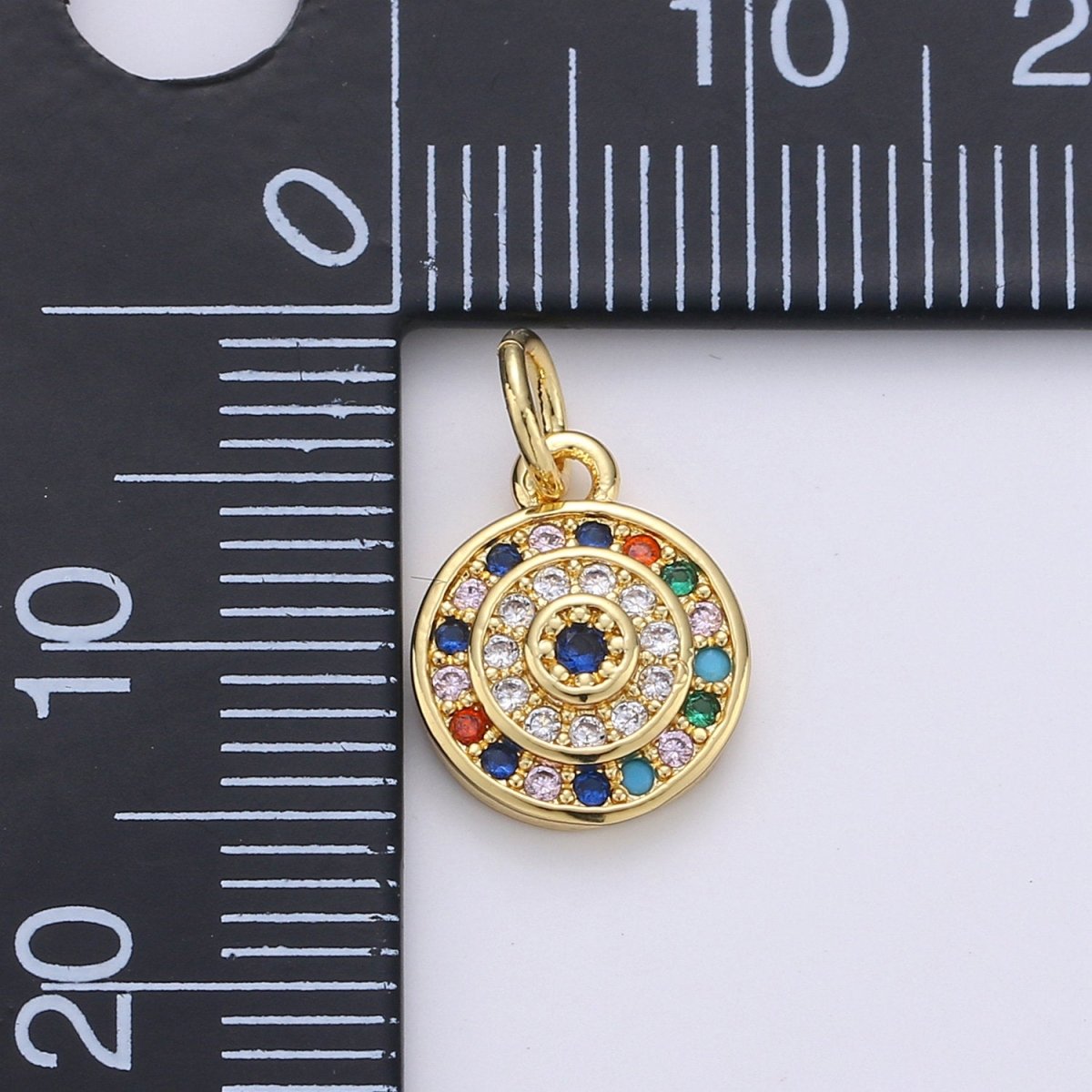 Mini evil eye Charm with CZ in Gold Filled Disc Coin Pendant Micro Pave Multi Color Pendant Gold Charm Necklace Earring Bracelet Supply D-248