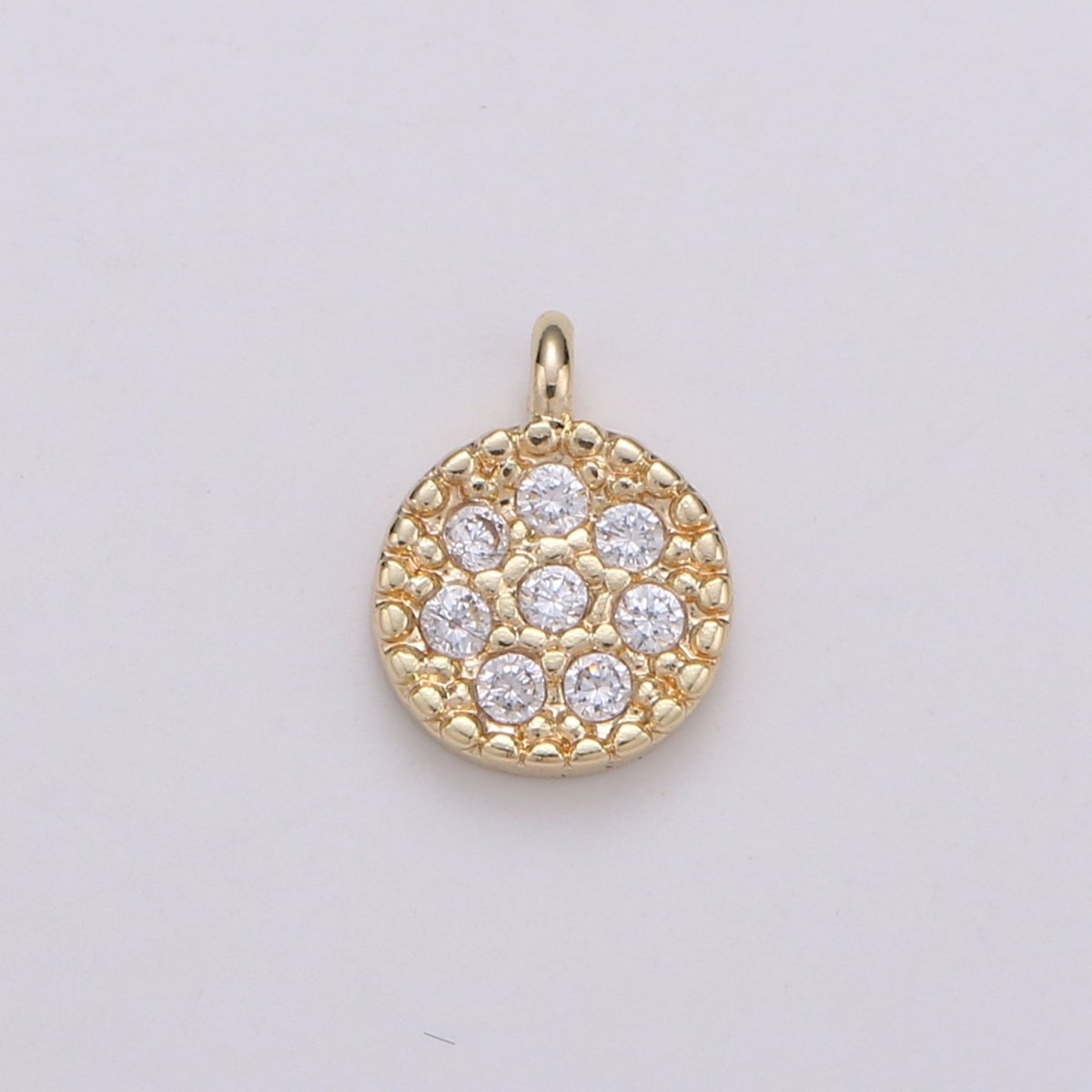 Mini Geometric Charm 18K Gold Filled Round Disc Pendant, Micro Pave CZ Dainty Pave Disc Charm, Cubic Zirconia, D-877