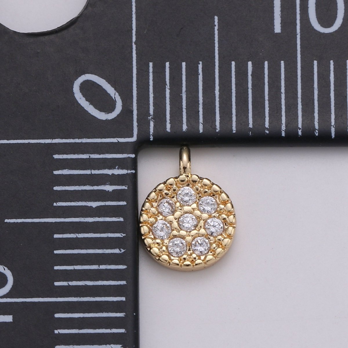 Mini Geometric Charm 18K Gold Filled Round Disc Pendant, Micro Pave CZ Dainty Pave Disc Charm, Cubic Zirconia, D-877