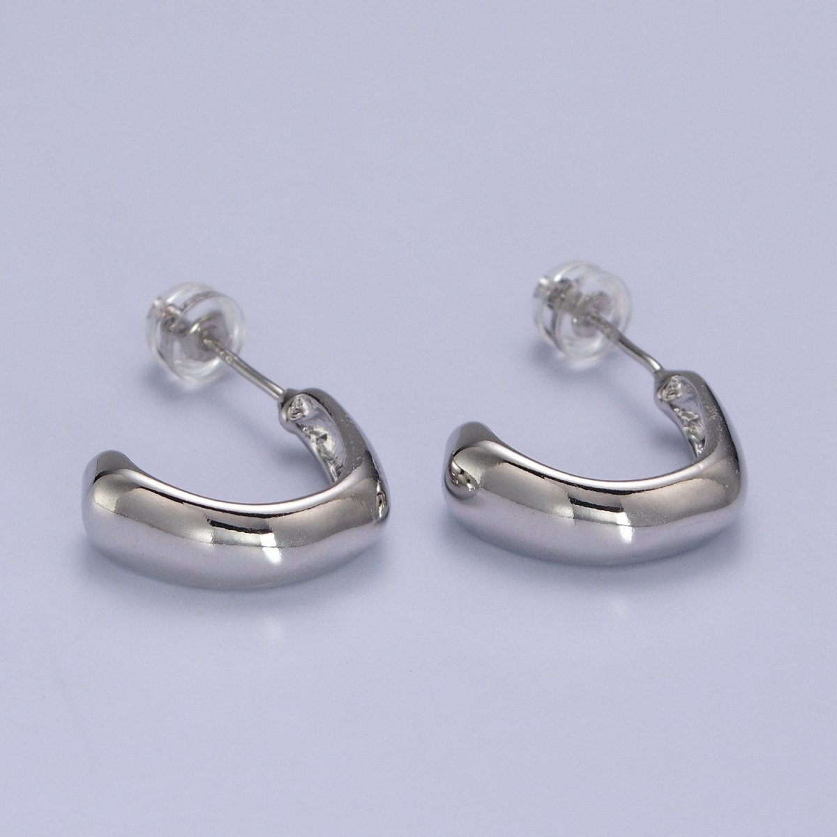 Mini Geometric Curved 17mm C-Shaped Silver Hoop Earrings | AB211