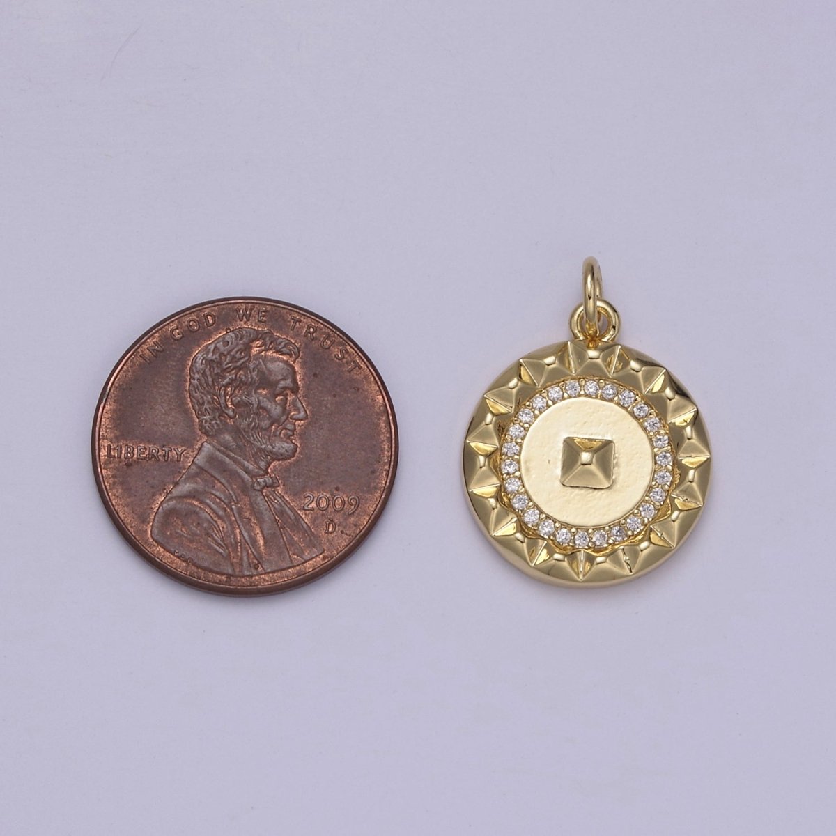 Mini Gold Coin Charm Micro Pave Round Geometric Pendant N-916