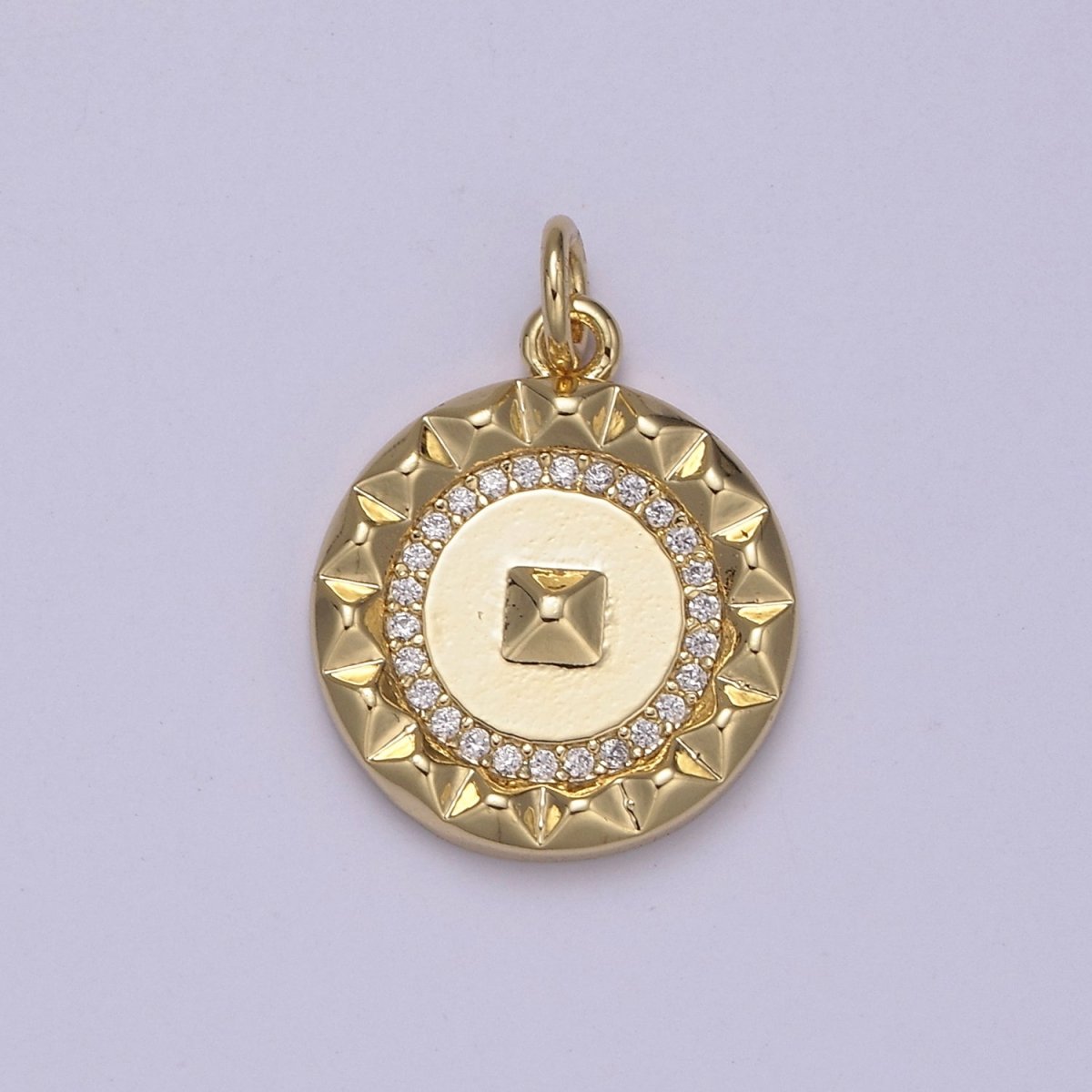 Mini Gold Coin Charm Micro Pave Round Geometric Pendant N-916