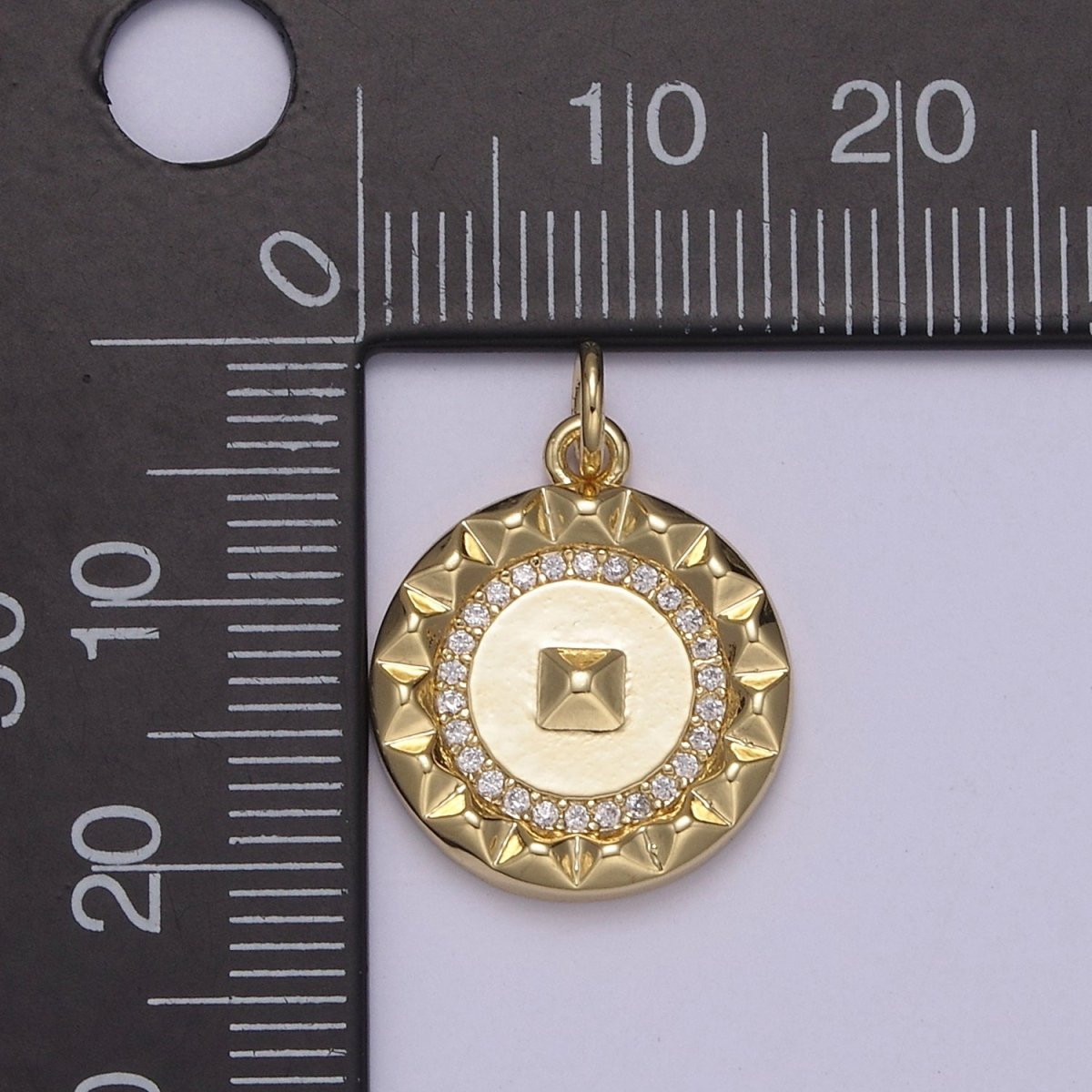 Mini Gold Coin Charm Micro Pave Round Geometric Pendant N-916