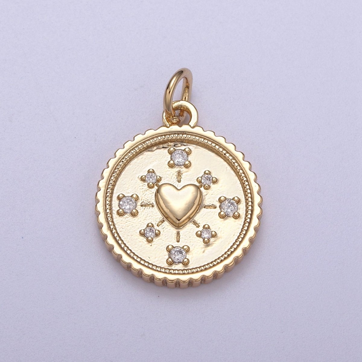 Mini Gold Coin Charm Necklace With Heart Medallion, Add on Love Heart Pendant N-297