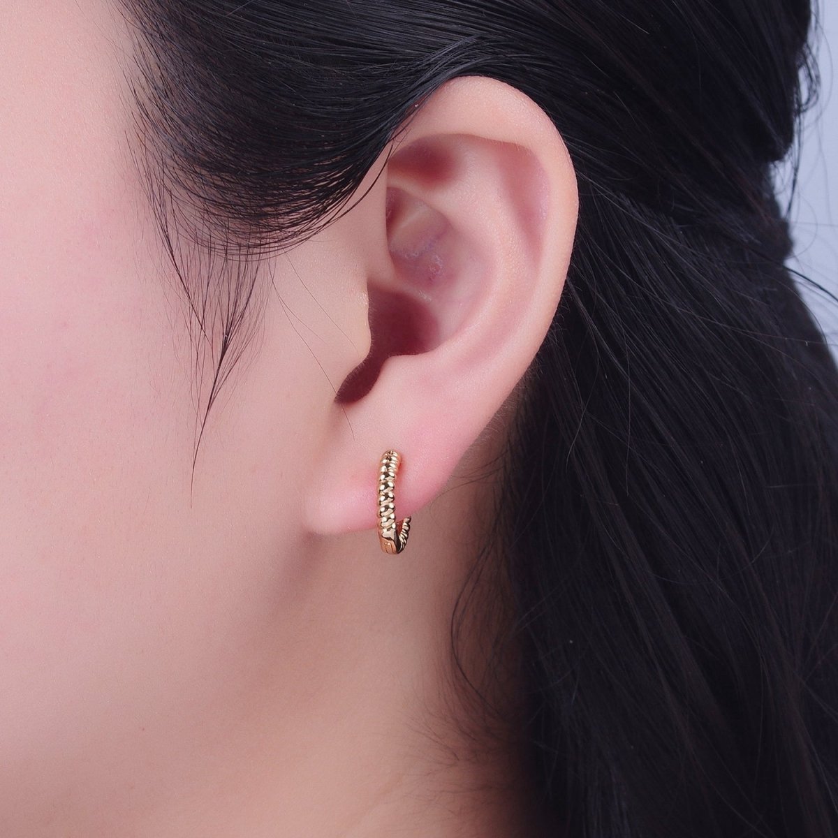 Mini Gold Croissant Twist Hoops Earrings P-398