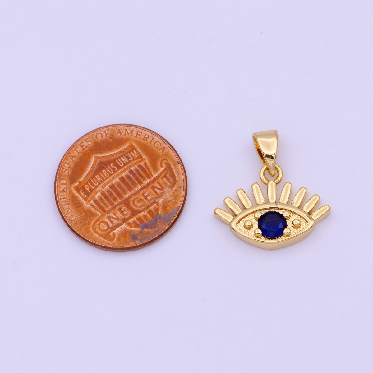 Mini Gold Evil Eye Blue Cubic Zirconia Pendant Amulet H-573