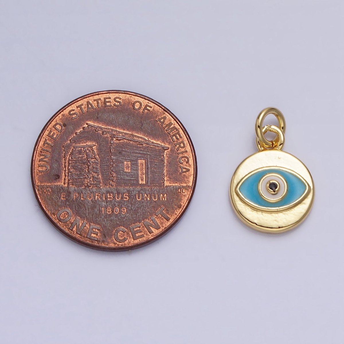Mini Gold Evil Eye Charm Teal Eye Coin Charm AC466