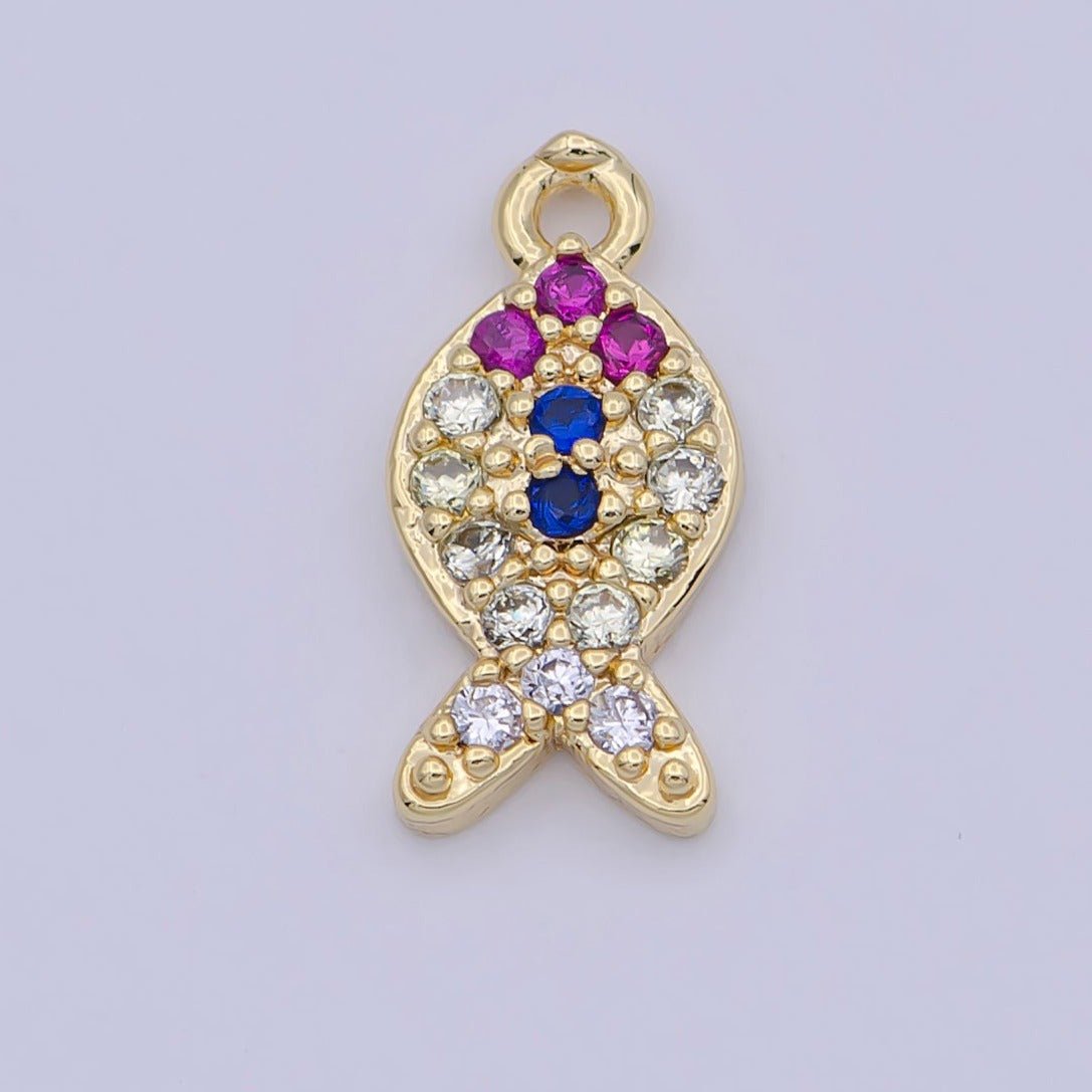 Mini Gold Filled Fish Charm for Bracelet Earring Necklace Component W-169