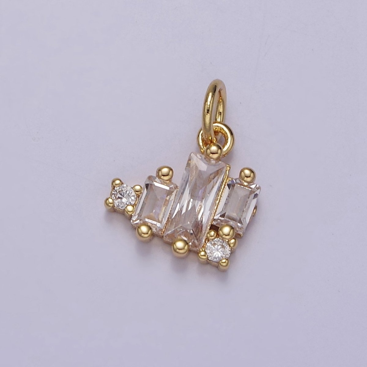 Mini Gold Heart Charm with Clear Baguette Cz Charm E-337