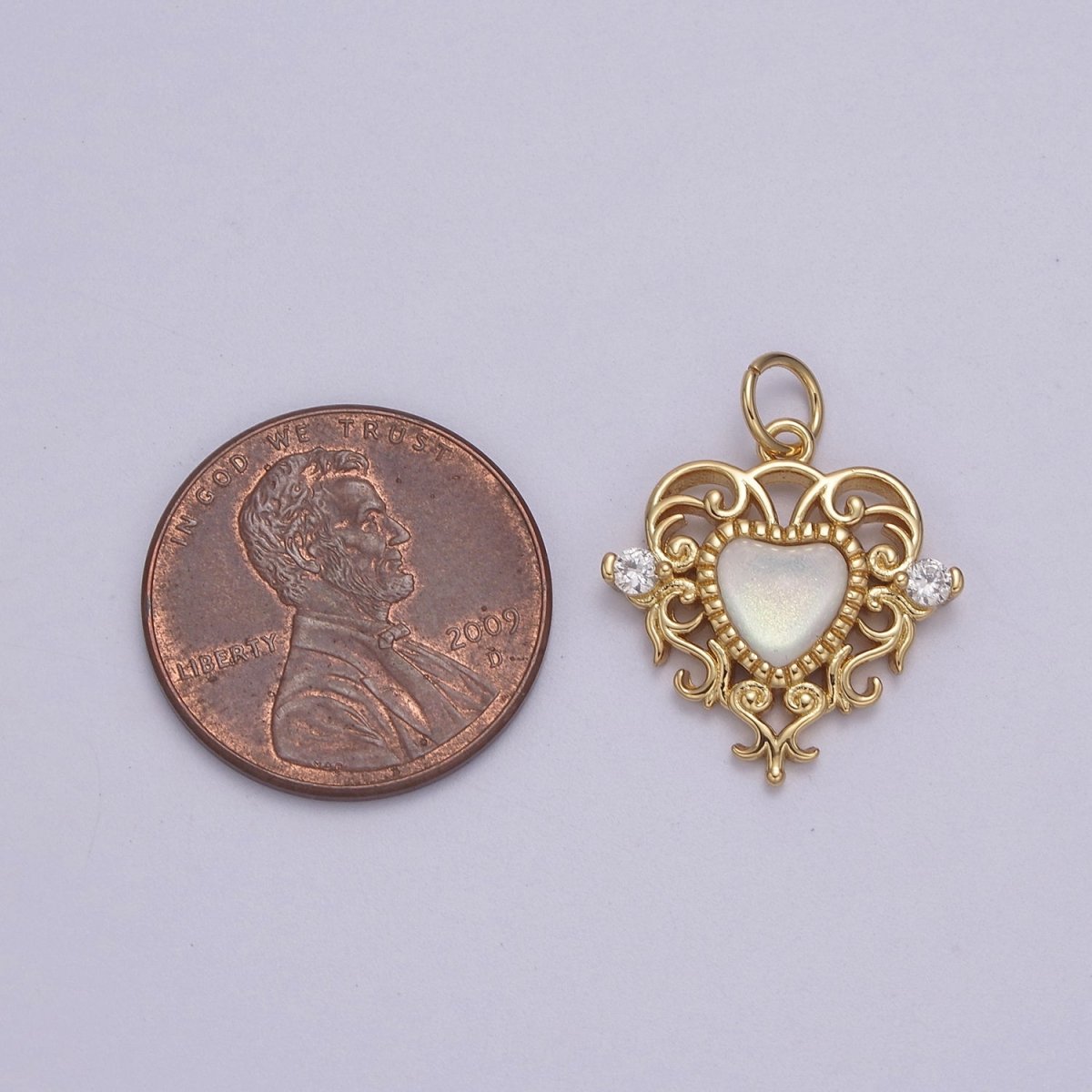 Mini Gold Heart Swirl Charm with CZ Stone N-866 N-867