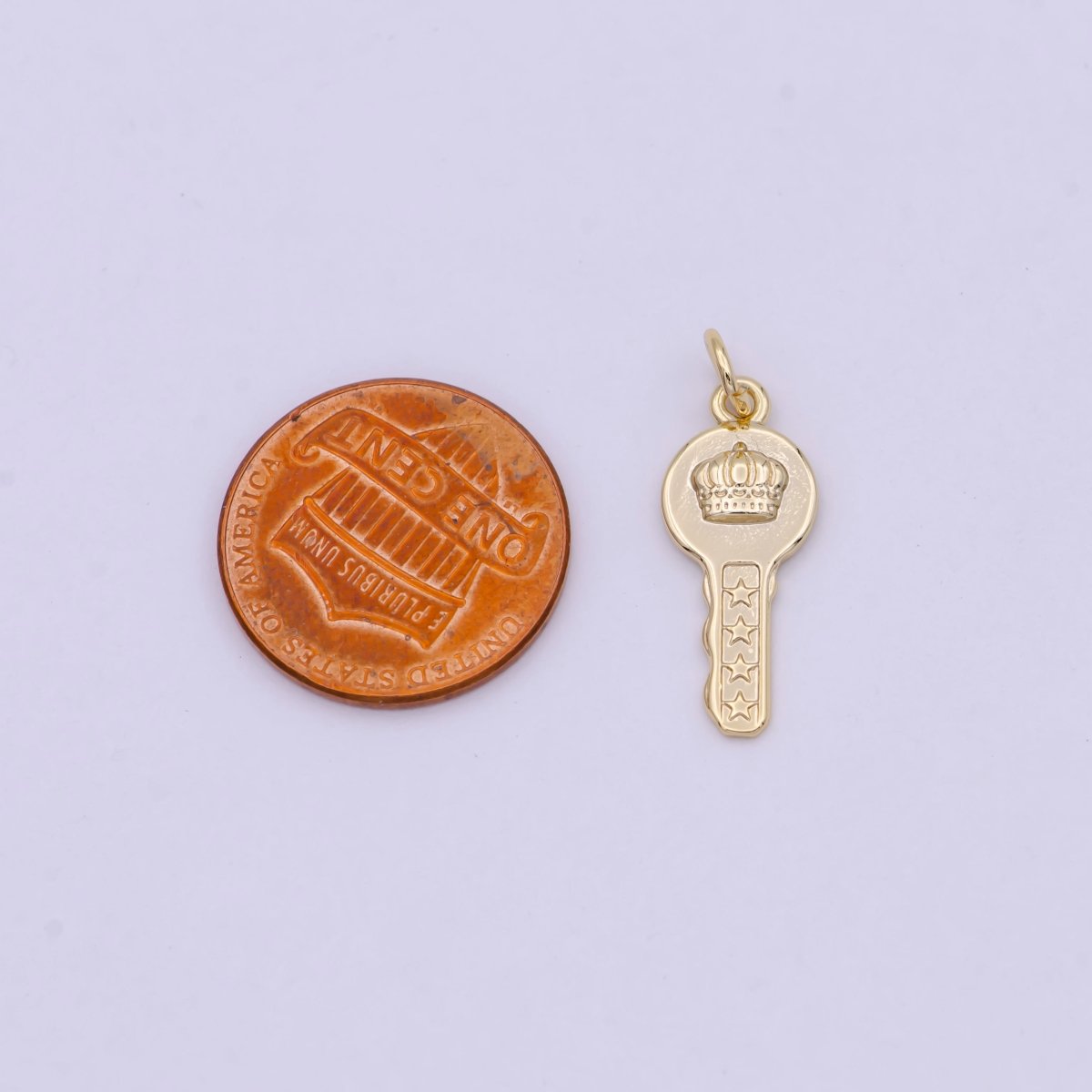 Mini Gold Key Charm with Crown Design N-365