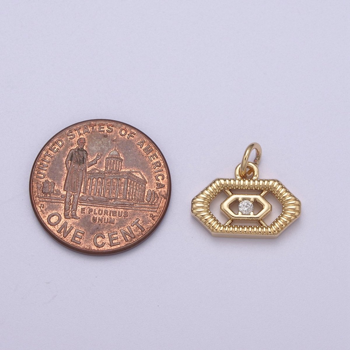 Mini Gold Octagon CZ Charm Add on Charm for Bracelet Necklace N-298