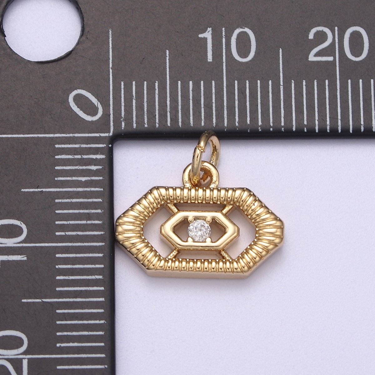 Mini Gold Octagon CZ Charm Add on Charm for Bracelet Necklace N-298