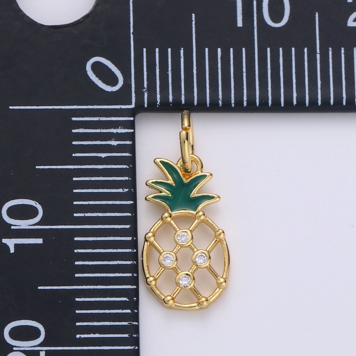Mini Gold Pineapple Charm, Micro Pave Charms for Jewelry, Cubic Fruit Necklace Bracelet Charms, Fruit Charms, Dole Pendant 14k Gold Filled D-565