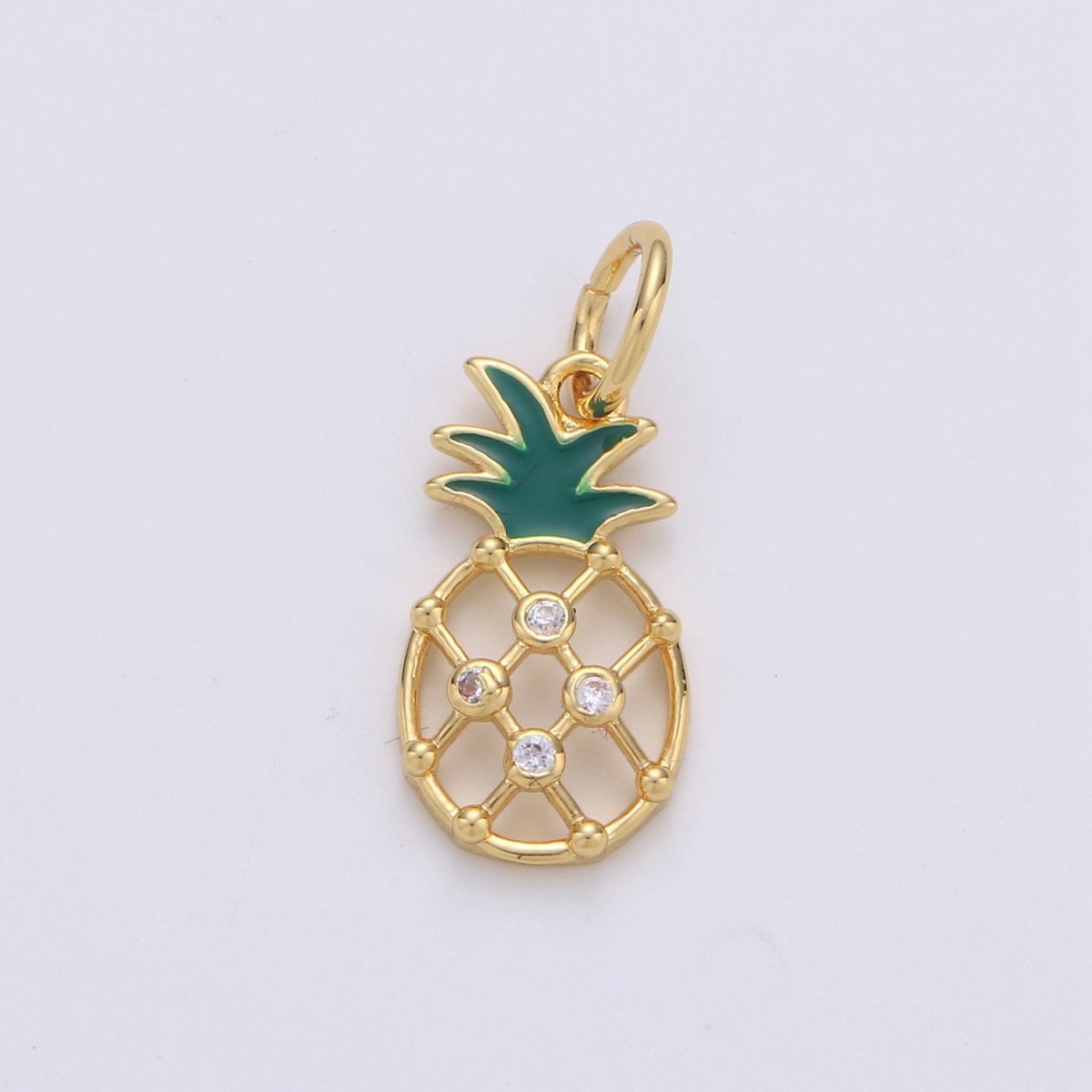 Mini Gold Pineapple Charm, Micro Pave Charms for Jewelry, Cubic Fruit Necklace Bracelet Charms, Fruit Charms, Dole Pendant 14k Gold Filled D-565