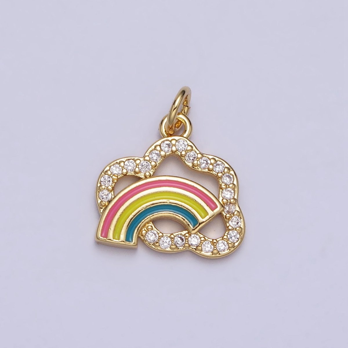 Mini Gold Rainbow Charm Enamel Rainbow Cloud Micro Pave Pendant AC585