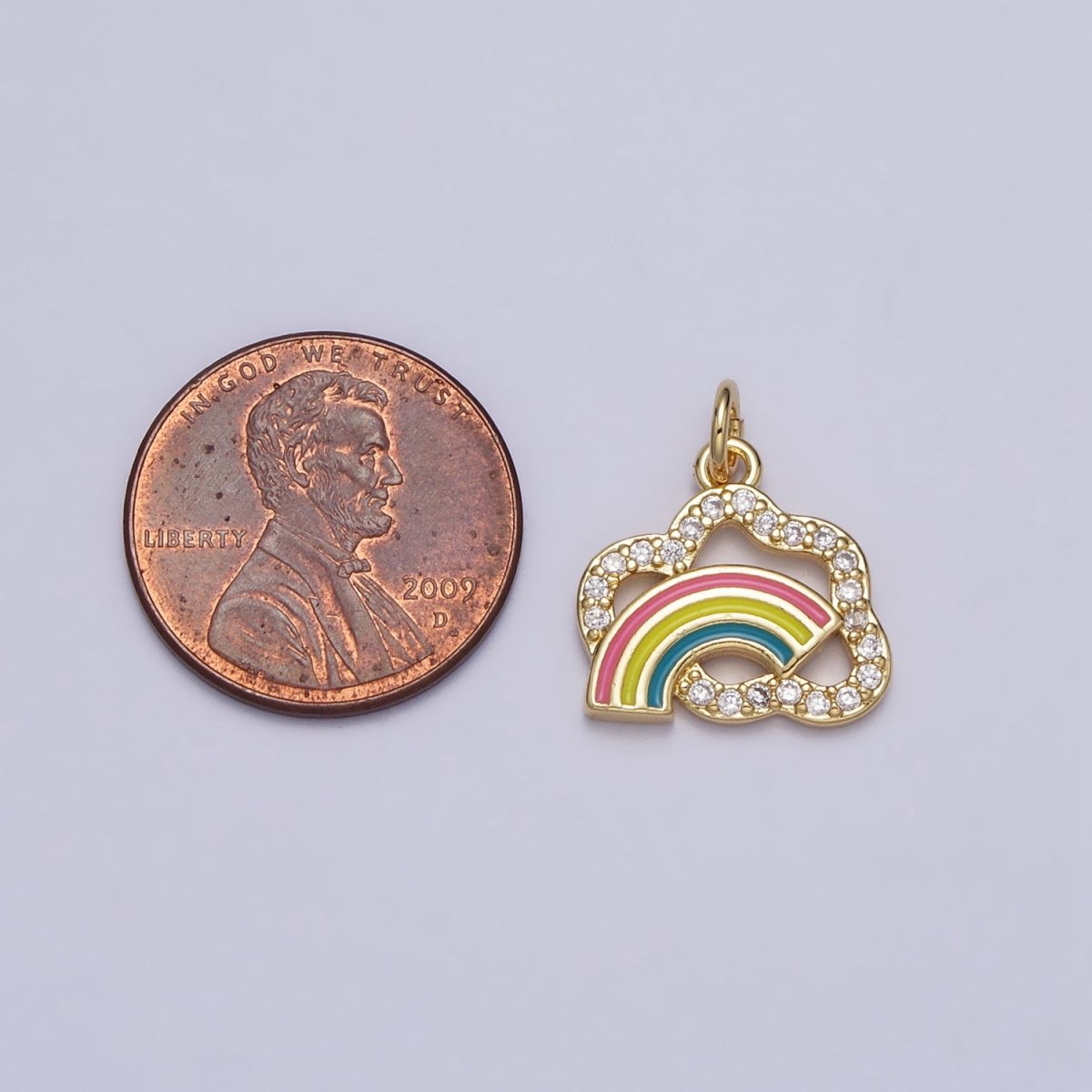 Mini Gold Rainbow Charm Enamel Rainbow Cloud Micro Pave Pendant AC585