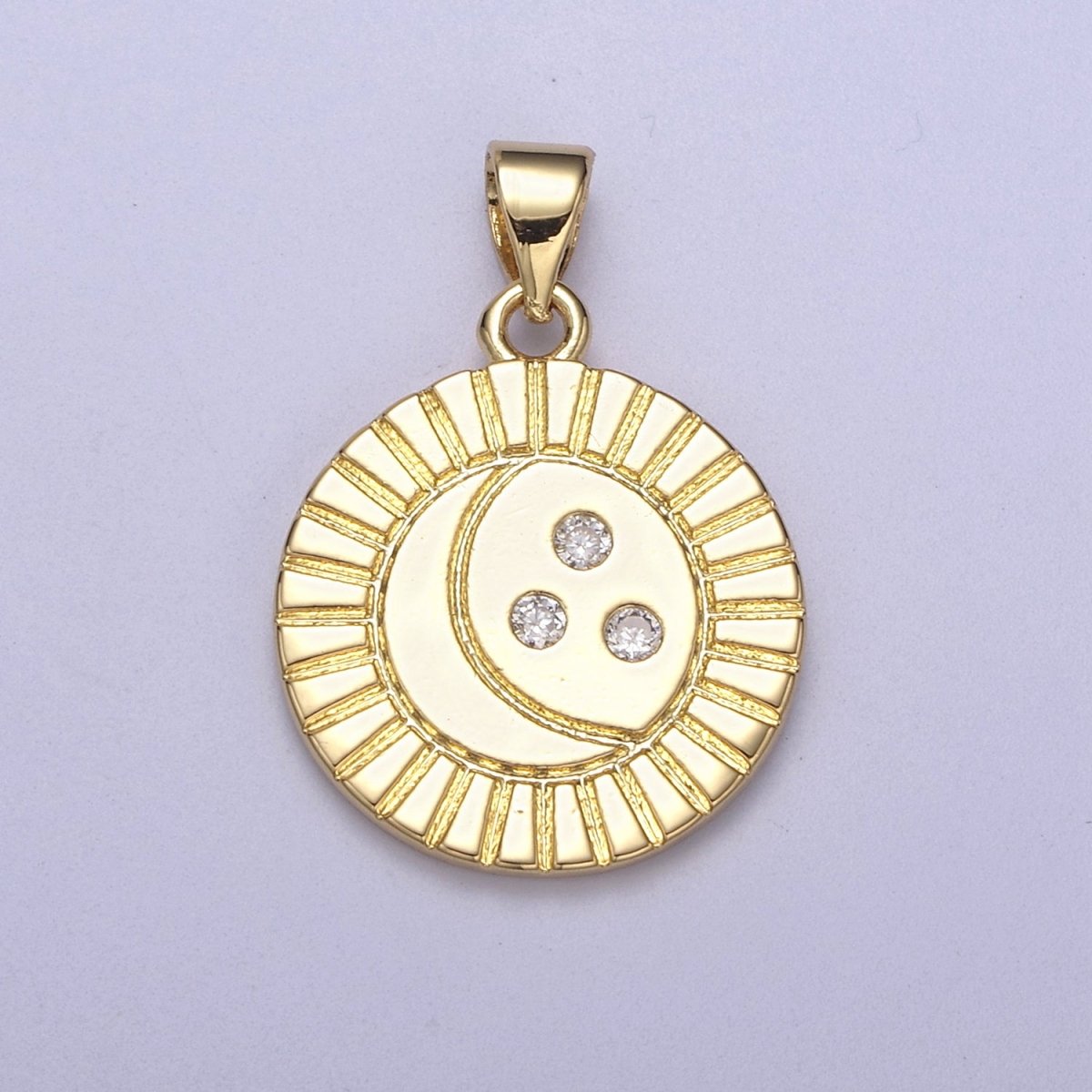 Mini Gold Round Coin Charm Moon Star Celestial Pendant H-154