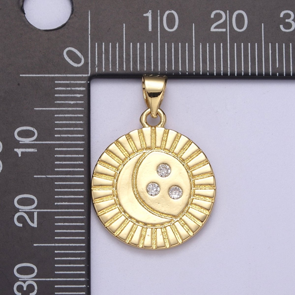 Mini Gold Round Coin Charm Moon Star Celestial Pendant H-154