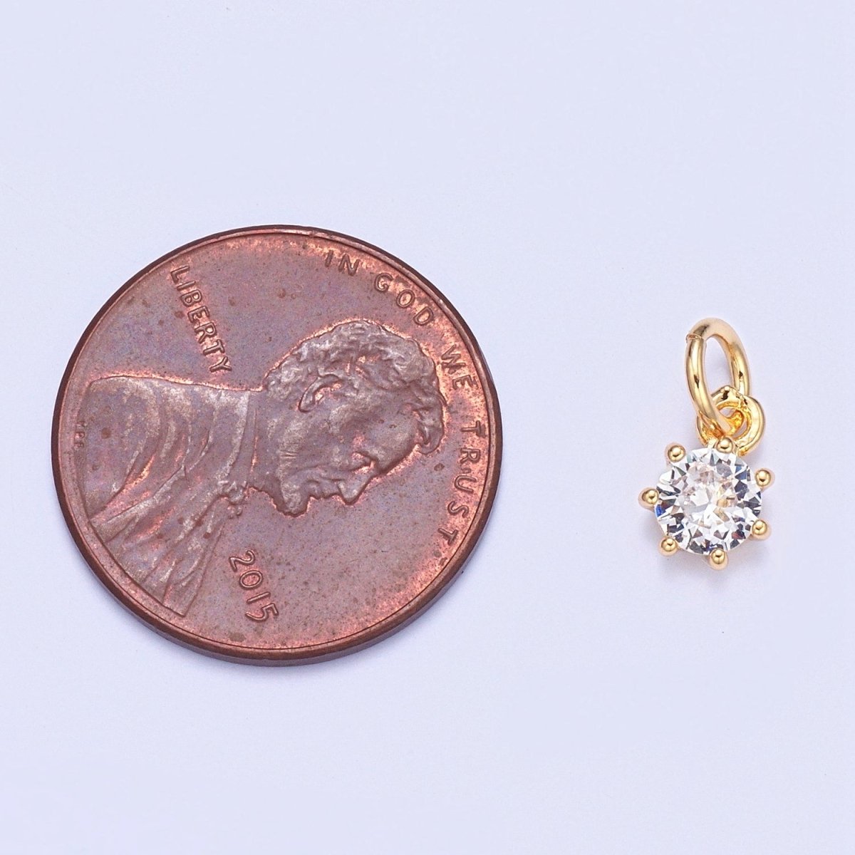OS Mini Gold Solitaire Charm Micro Pave Filigree Charm for add on Bracelet Necklace Earring | X-107