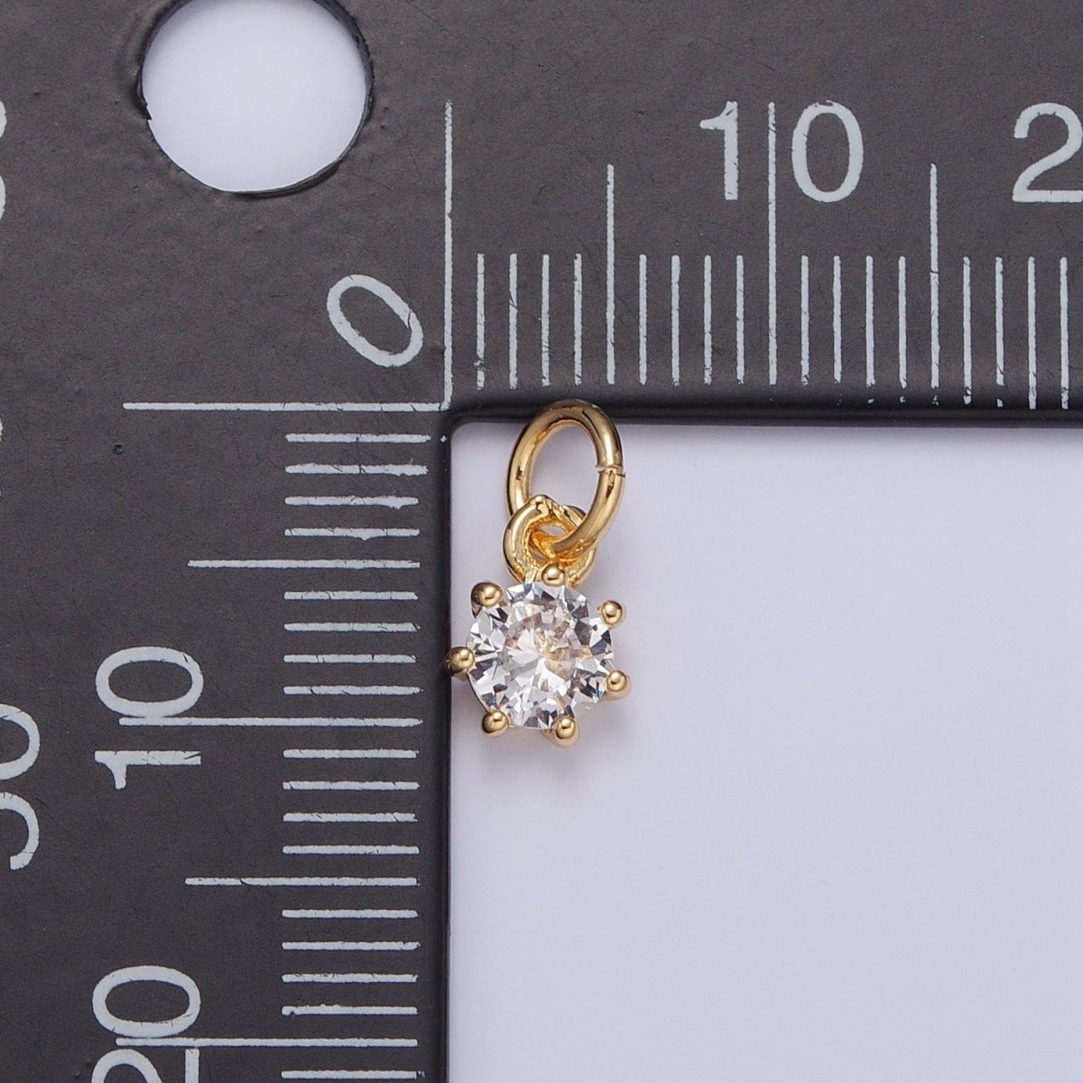 OS Mini Gold Solitaire Charm Micro Pave Filigree Charm for add on Bracelet Necklace Earring | X-107