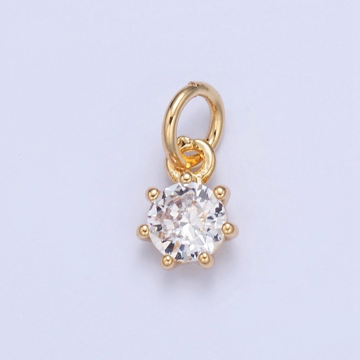 OS Mini Gold Solitaire Charm Micro Pave Filigree Charm for add on Bracelet Necklace Earring | X-107