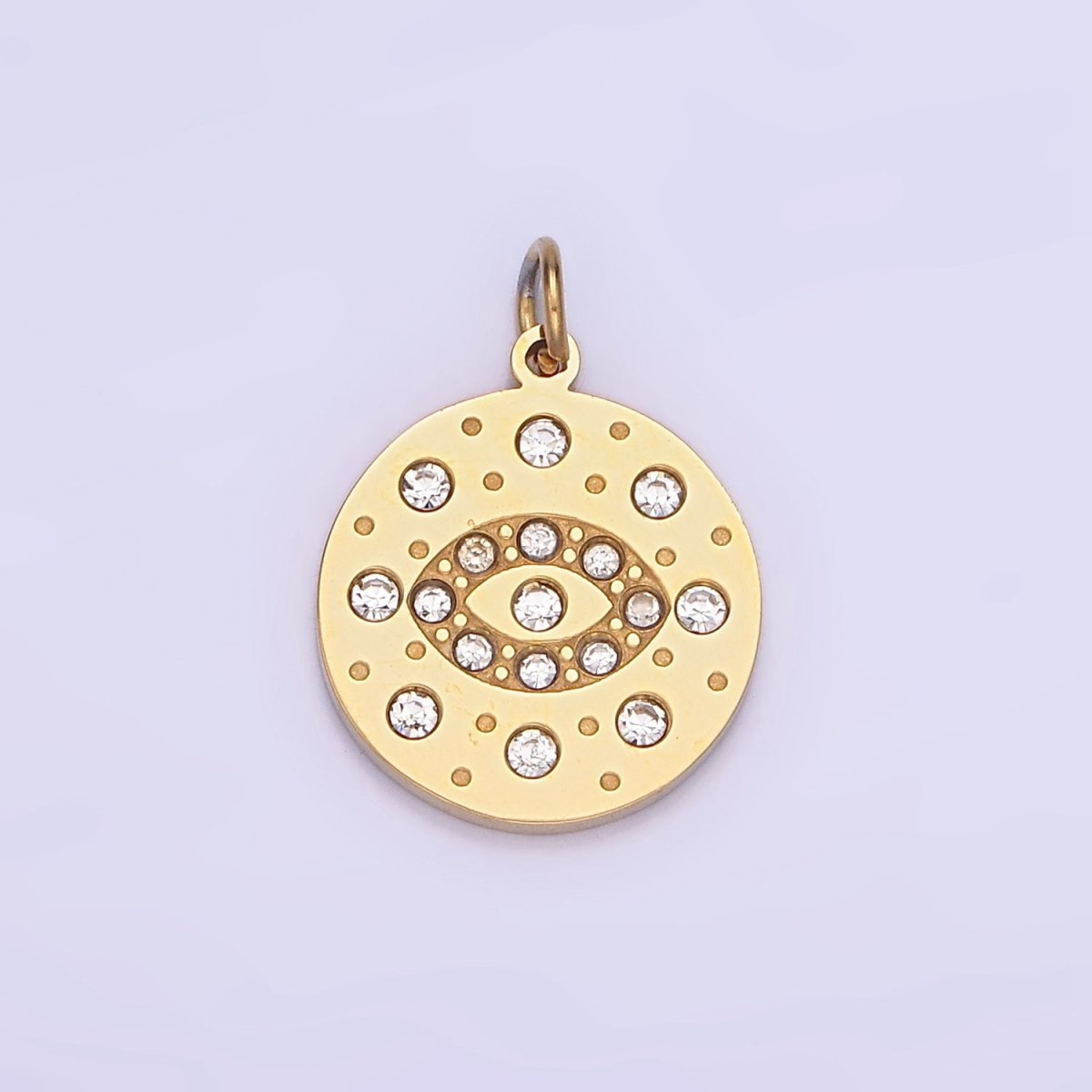 Mini Gold Stainless Steel Evil Eye Charm Round Coin Crystal Pendant | P1407