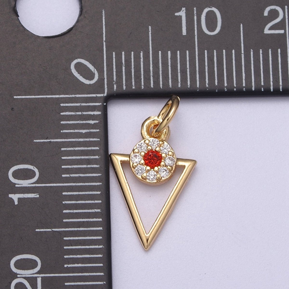 24K Gold Filled Red Micro Paved CZ Open Triangle Geometric Mini Charm | C581