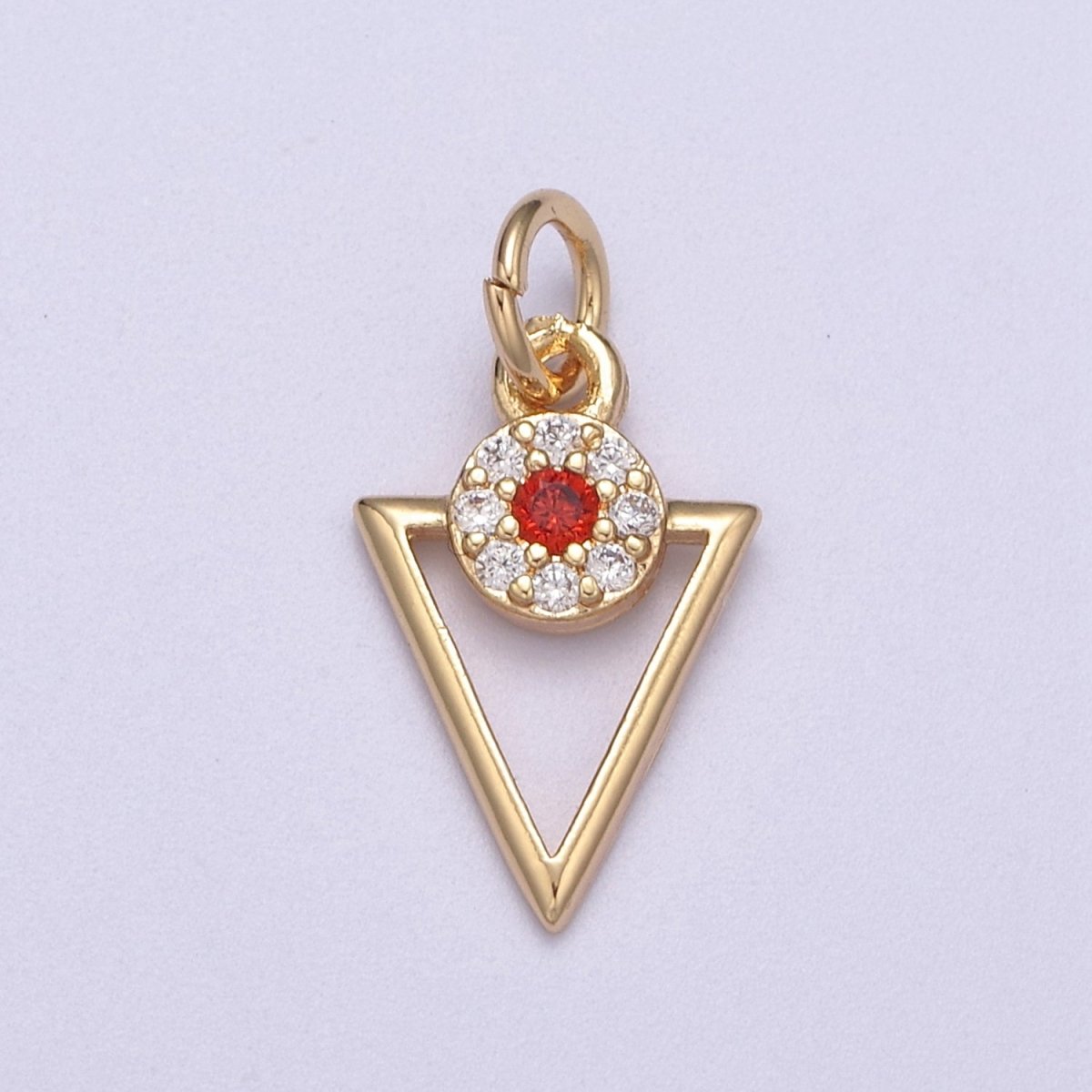 24K Gold Filled Red Micro Paved CZ Open Triangle Geometric Mini Charm | C581