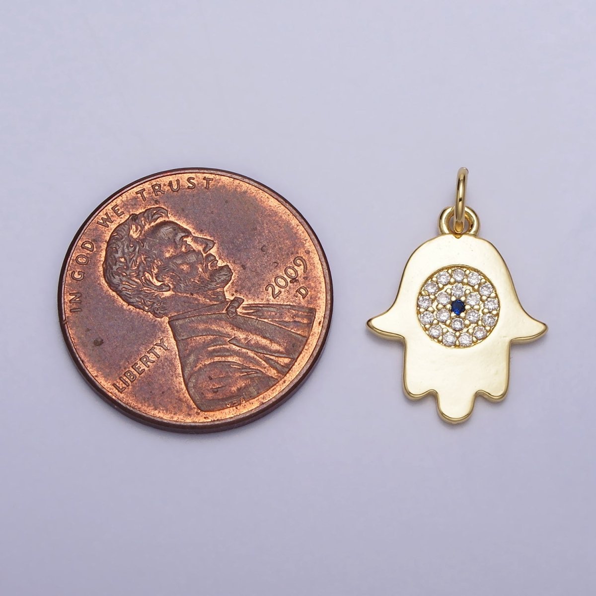 Mini Hamsa Hand Clear Micro Paved CZ Add-On Gold Charm | AC217