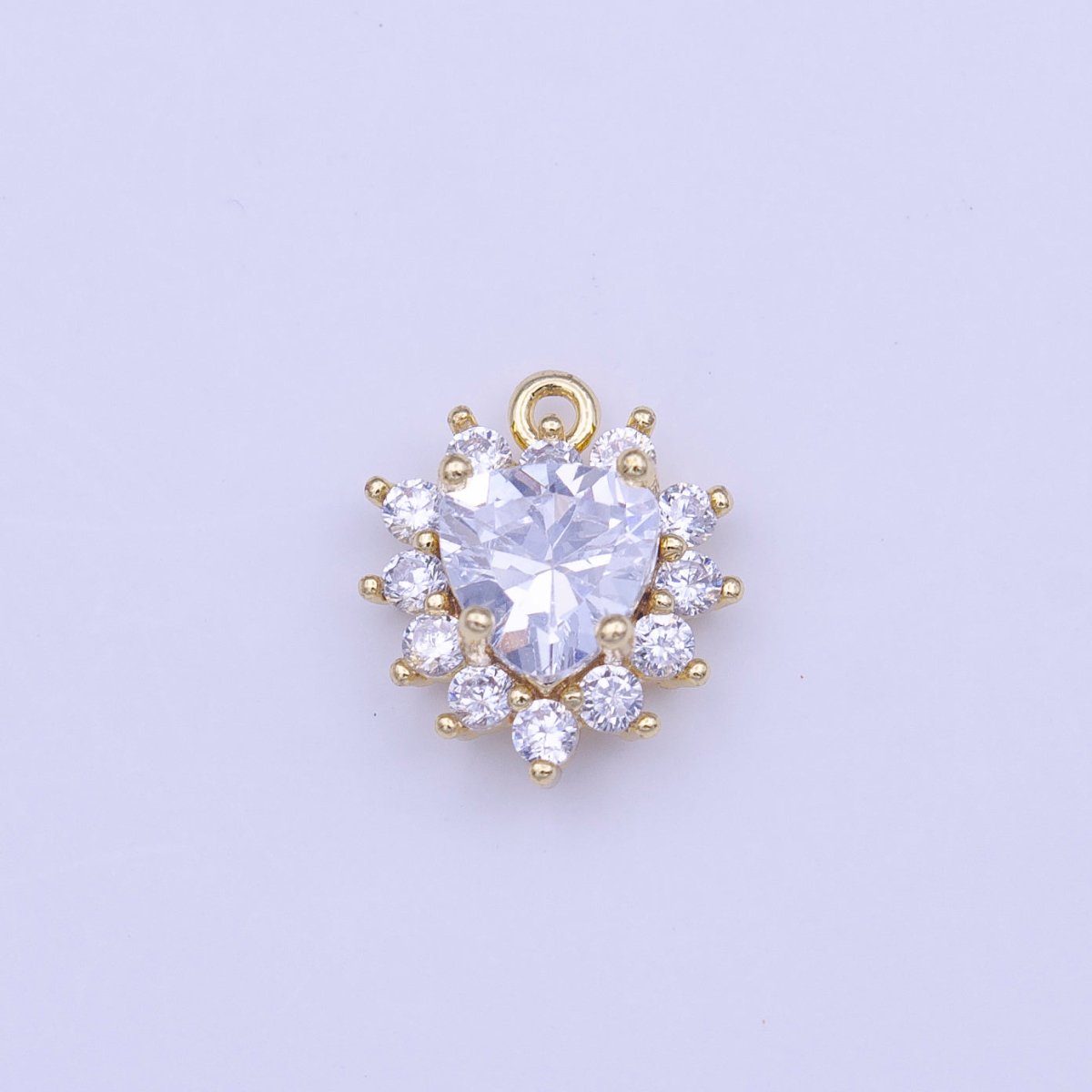 14K Gold Filled 10mm Clear CZ Heart Charm | C501