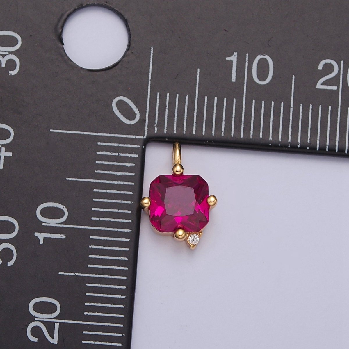 Mini Hot Pink Charm CZ Jewel necklace Square pendant, Gold jewelry J-600