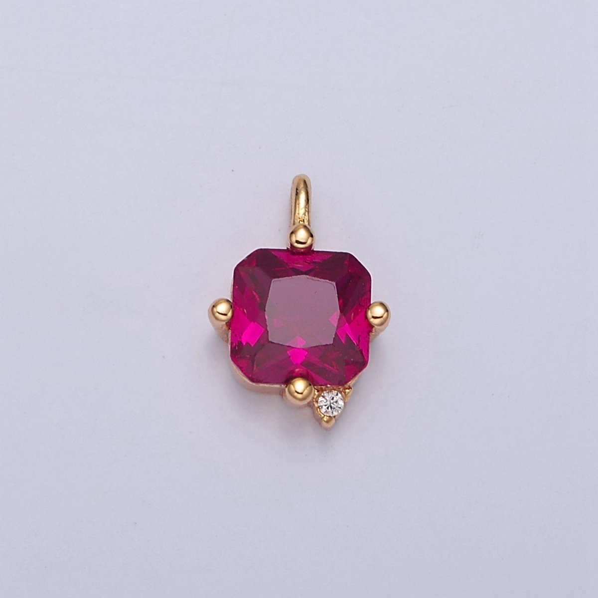 Mini Hot Pink Charm CZ Jewel necklace Square pendant, Gold jewelry J-600